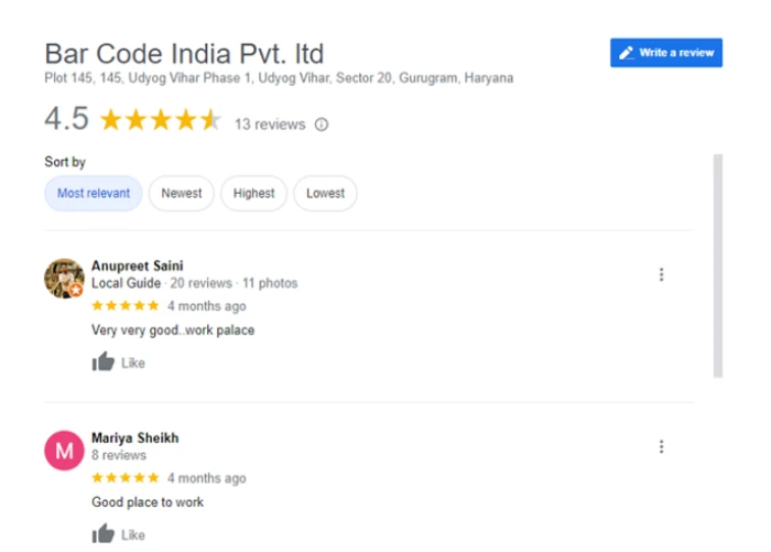 Bar Code India Ltd's Client Reviews
