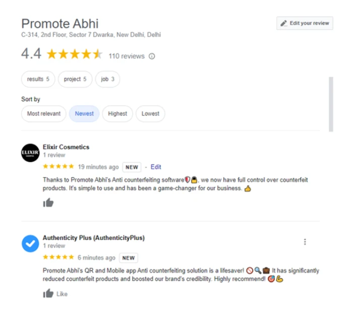 Promote Abhi's Client Reviews